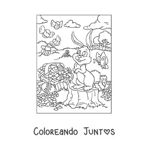 Imagen para colorear de un conejo con huevos de pascua animados