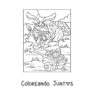 Imagen para colorear de un conejo disfrazado de huevo de pascua