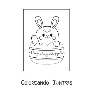 Imagen para colorear de un conejito de pascua kawaii en un huevo