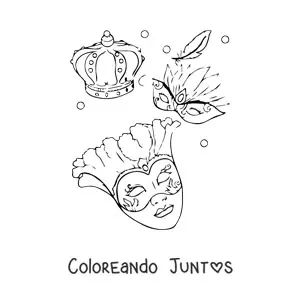 Imagen para colorear de varias máscaras de carnaval