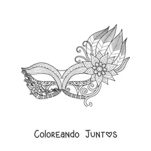 Imagen para colorear de un antifaz de carnaval con plumas