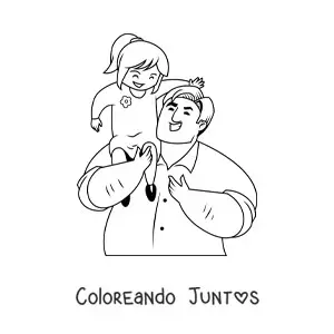 Imagen para colorear de un papá cargando a su hija
