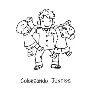 Imagen para colorear de un papá jugando con sus dos hijos