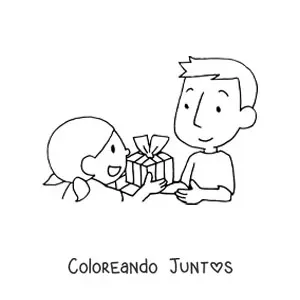 Imagen para colorear de una niña obsequiando un regalo a su padre en su día