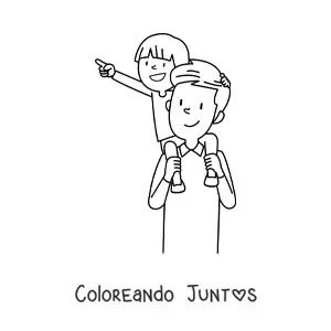 Imagen para colorear de un papá cargando a su hijo