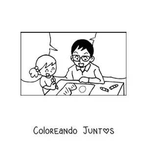 Imagen para colorear de un papá coloreando con su hija