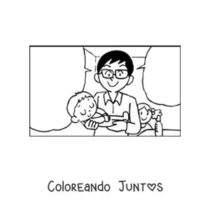 Imagen para colorear de un papá cargando a su bebé