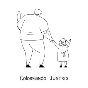Imagen para colorear de un papá de la mano con su hija
