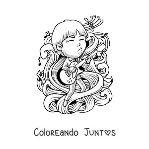 Imagen para colorear de un rockero animado tocando una guitarra eléctrica