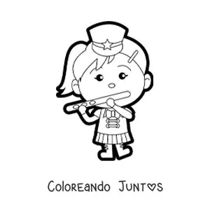 Imagen para colorear de una niña flautista vestida con uniforme de banda marcial