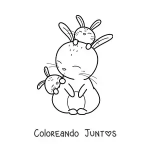 Imagen para colorear de una mamá coneja tierna junto a sus dos crías pequeñas