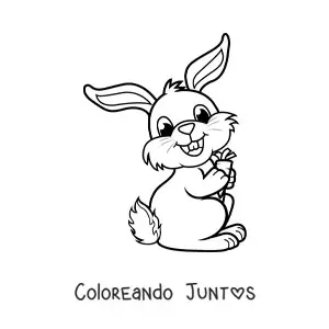 Imagen para colorear de un conejo gracioso sonriendo sujetando una zanahoria