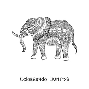 Imagen para colorear de un mandala con forma de elefante