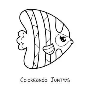 Imagen para colorear de un pez ángel kawaii con pestañas de perfil derecho
