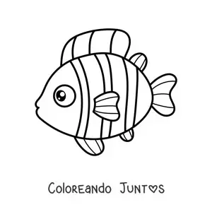 Imagen para colorear de un pez payaso kawaii de perfil hacia la izquierda
