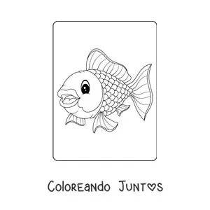 Imagen para colorear de un pez dorado animado feliz