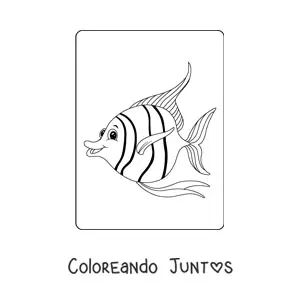 Imagen para colorear de un pez ángel animado feliz