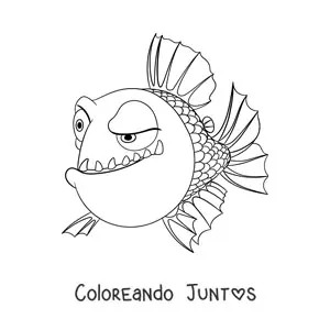 Imagen para colorear de una piraña animada con expresión de sospecha