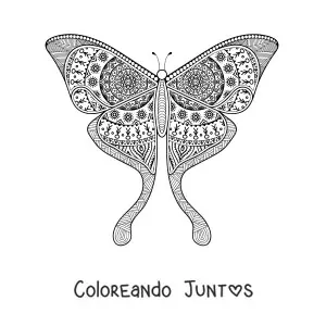 Imagen para colorear de un mandala con forma de mariposa