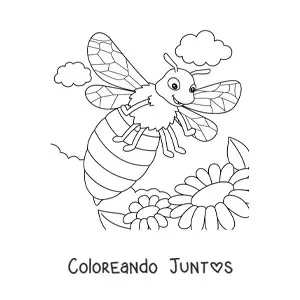 Imagen para colorear de una abeja animada grande volando entre las flores