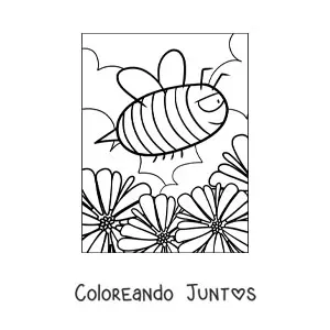Imagen para colorear de la caricatura de una abeja veloz volando sobre las flores