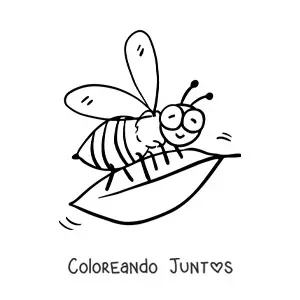 Imagen para colorear de una abeja animada sosteniendo una hoja