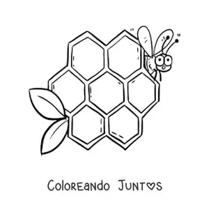 Imagen para colorear de una abeja animada junto a las celdas de un panal