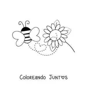 Imagen para colorear de una abeja volando desde una flor