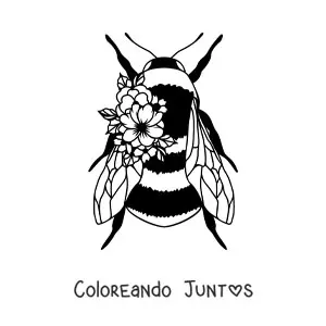 Imagen para colorear de una abeja grande adornada con flores