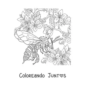 Imagen para colorear de una abeja realista volando cerca de las flores