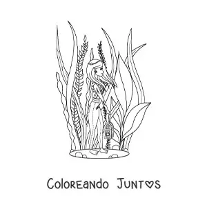 Imagen para colorear de una chica moderna con rasgos de elfo bajo el agua