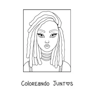 Imagen para colorear de una mujer afrodescendiente con un peinado rasta