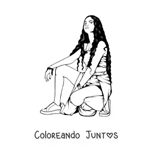 Imagen para colorear de una chica adolescente moderna de cuclillas