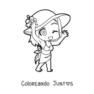 Imagen para colorear de una chica kawaii vestida para ir a la playa