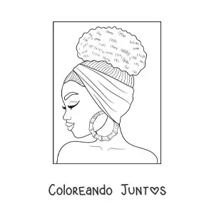 Imagen para colorear de una mujer afrodescendiente con zarcillo grandes y el cabello recogido