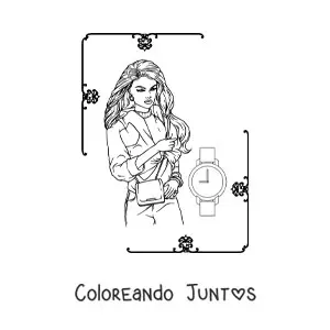 Imagen para colorear de una mujer vistiendo una chaqueta y un reloj
