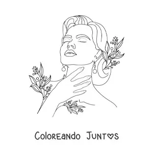 Imagen para colorear del rostro de mujer realista rodeado de flores
