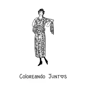 Imagen para colorear de una mujer elegante de estilo vintage