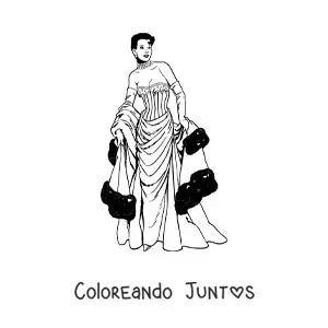 Imagen para colorear de una dama vestida a la moda vintage