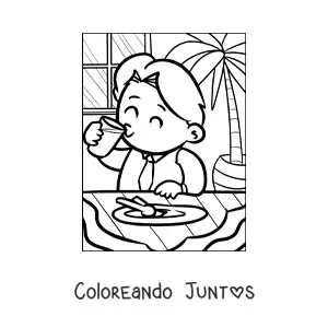 Imagen para colorear de un hombre vestido con corbata comiendo feliz