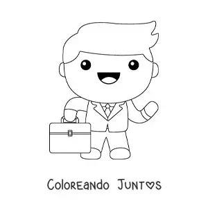 Imagen para colorear de un hombre kawaii vistiendo traje y llevando un maletín