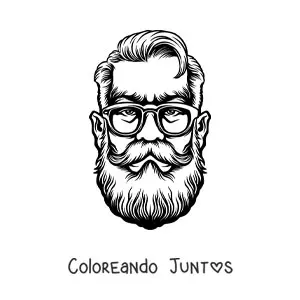 Imagen para colorear de la cara de un hombre con lentes y barba