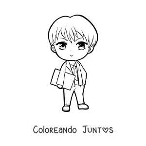 Imagen para colorear de un hombre con traje estilo anime kawaii