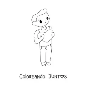 Imagen para colorear de un hombre joven sosteniendo un corazón en sus brazos