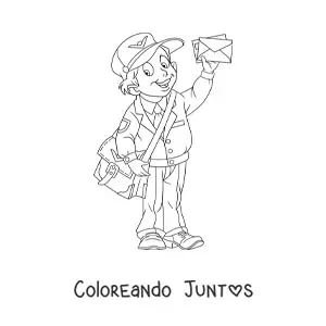 Imagen para colorear de un joven vestido de cartero