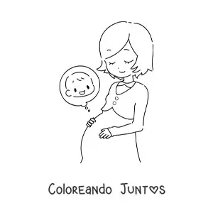 Imagen para colorear de una mujer joven embarazada sintiendo al bebé en su barriga