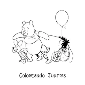 Imagen para colorear de Pooh junto a Igor y Piglet