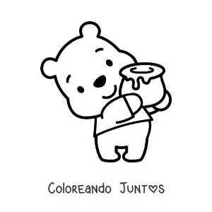 Imagen para colorear de Winnie Pooh kawaii sosteniendo un tarro de miel