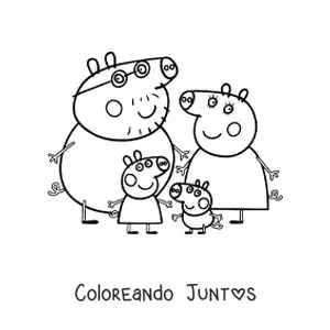 Imagen para colorear de Peppa junto a sus padres y su hermano