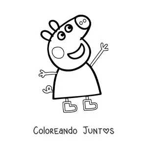 Imagen para colorear de Peppa sonriendo y alzando los brazos feliz